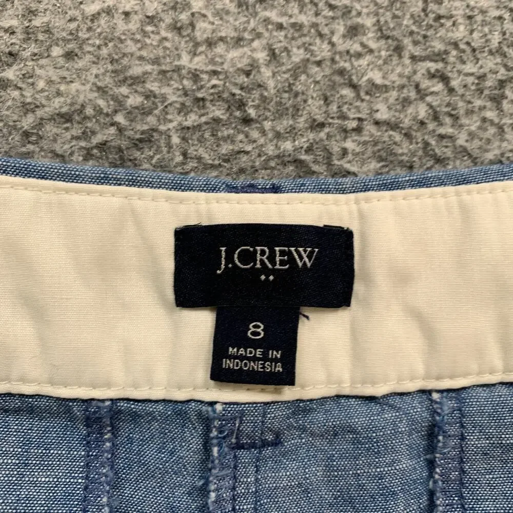 J Crew Shorts Women 8 Blue Classic Chambray Zip Fly Cotton Mid Rise Pocket Chino